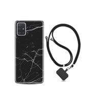 Samsung Galaxy A71 Kılıf Desenli Silikon Ipli Boyun Askılı Siyah Mermer 1299