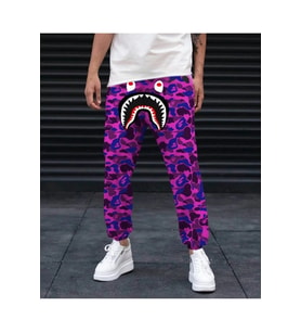Erkek Pubg Bape x Shark Eşofman Altı - Mor