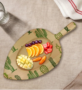 BK Gift Kaktüs Tasarımlı Yaprak Şeklinde Doğal Ahşap Servis ve Sunum Tabağı Model 2