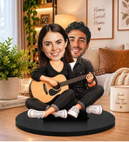 Kişiye Özel Fotoğraflı Gitar Çalan Çift Biblosu Müzik Temalı Karikatür Sevgiliye Romantik Hediye