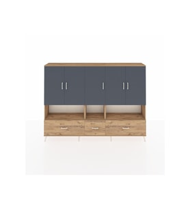 Arges Dolap 12 Raflı 3 Çekmeceli 5 Kapaklı 220x30x163 Çam-Antrasit/Çam