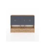 Arges Dolap 12 Raflı 3 Çekmeceli 5 Kapaklı 220x30x163 Çam-Antrasit/Çam