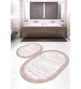 Dijital Baskılı Kaymaz Taban Yıkanabilir Oval 2'li Klozet Takımı Banyo Paspası NOKZ-HT-509 (Pembe)