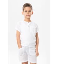 Kısa Kol Batı Yazlık Müslin Erkek Çocuk Tshirt Beyaz Byz