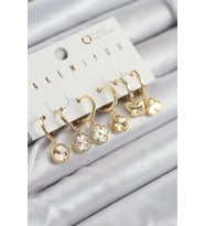 pilelistore Pirinç Zirkon Taşlı Yonca Model Gold Renk 6'lı Küpe Set - TJ-BKP11207