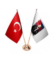 Masa Üstü Atatürk Bayrağı Türk Bayrağı İkili Pirinç Direk Masa Bayrak Seti