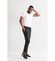 Slimfit Kapamasız Çizgili Beli Lastikli İplikli Duble Ve Dar Paça Erkek Jogger Pantolon (Siyah)