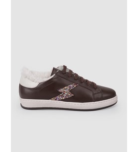 %100 Hakiki Deri Kahverengi Bağcıklı Kürklü Kadın Sneaker