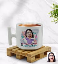 BK Gift Kişiye Özel O Bir Çiçek Karikatürlü T Kulplu Beyaz Middle Kupa Bardak-3