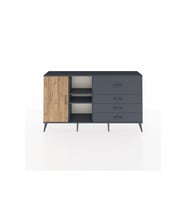 Arges Konsol 4 Raflı 4 Çekmeceli Tek Kapaklı  176x30x99 Antrasit-Çam/Antrasit