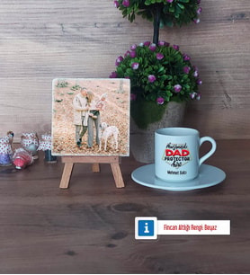 Babaya Hediye Fotoğraflı Dekoratif Taş, Ahşap Altlıklı Türk Kahvesi Fincanı Hediye Babaya Doğum Günü Hediyesi (Model 2)