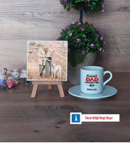 Babaya Hediye Fotoğraflı Dekoratif Taş, Ahşap Altlıklı Türk Kahvesi Fincanı Hediye Babaya Doğum Günü Hediyesi (Model 2)