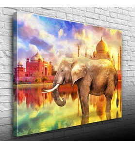 Fil ve  Arkada Geleneksel Hint Yapıları Kanvas Tablo 50 x 70