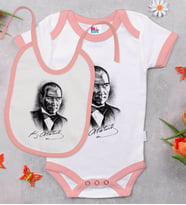 BK Kids Atatürk Temalı Pembe Bebek Body Zıbın ve Mama Önlüğü Hediye Seti-14