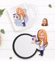 BK Gift Kişiye Özel Kadın Chef Karikatürlü Beyaz Kupa ve Ahşap Bardak Altlığı Hediye Seti-2