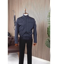 Jan Carlucci Slimfit Beli Lastikli Lacivert Yazlık İnce Mont