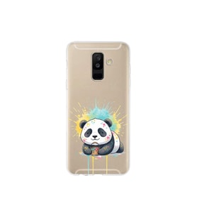 Samsung Galaxy A6 Plus (2018) ile Uyumlu Splash Panda Tasarımlı Şeffaf Silikon Kılıf