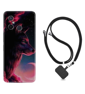 Xiaomi Redmi 12C Kılıf Resimli Boyun Askılı İpli Desenli Silikon Wolf and Moon 1380