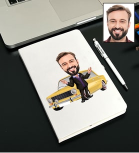 Kişiye Özel Araba Tasarımlı Karikatürlü Beyaz Defter Kalem Seti 83