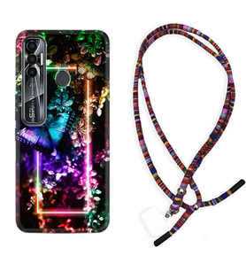 Tecno Spark 6 6 Go 8C 8 Pro 7 7 Pro Kılıf Boyun Asklı Rasta Silikon Butterfly Neon 1684