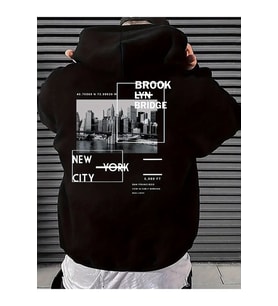Unisex Brooklyn Bridge Baskılı Oversize Sweatshirt (Siyah)