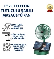 Şarjlı Masaüstü Fan,Telefon Tutuculu, Mini Vantilatör USB Taşınabilir Sessiz Serinletici