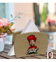 BK Gift Kişiye Özel Erkek Chef Karikatürlü Lüks Ahşap Peçetelik-10