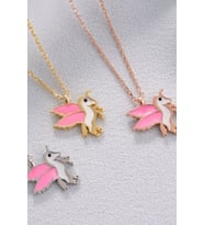 925 Ayar Gold Mineli Pembe Mineli Unicorn Gümüş Kolye