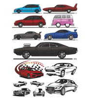 Arabalar Sticker Set-1 14 Parça Telefon, Tablet, Defter, Laptop Sticker