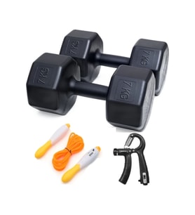 PS Spor 7 kg Dambıl x 2 Adet = 14 kg + Sayaçlı Ayarlanabilir El Yayı + Sayaçlı Atlama Ipi