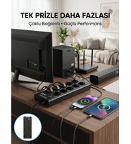 10 Prizli USB Destekli Çoklu Priz Type-C Şarj Girişli Güvenli Güç Ünitesi