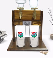 BK Gift Kişiye Özel Renkli Baskılı Şırnak Tasarımlı Turistik İkili Rakı Bardağı ve Çift Musluklu Doğal Ahşap Rakı Standı-1 (Model 1)