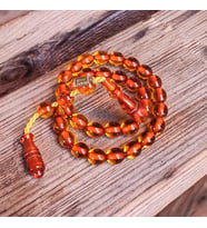 9x10 mm Çubuk Sıkma Kehribar Tesbih  Ebu Sırr Usta İmzalı Tespih (Altın)