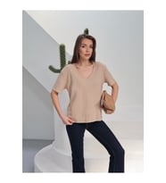 Kadın Massi İnterlok Kumaş V Yaka Oversize T-Shirt