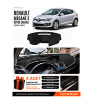 RENAULT MEGANE 3 BÜYÜK EKRAN (2008-2015) Uyumlu Torpido Örtüsü Torpido Kılıfı - Siyah Bej