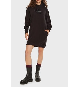 Calvin Klein CHENILLE MONOLOGO HOODIE DRESS Kadın Siyah Elbise J20J224685-BEH