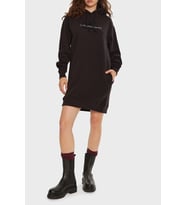 Calvin Klein CHENILLE MONOLOGO HOODIE DRESS Kadın Siyah Elbise J20J224685-BEH