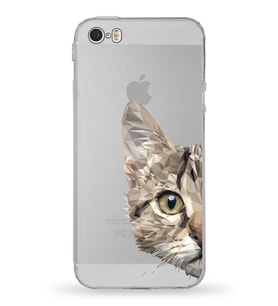 Apple iPhone 5SE Uyumlu Kamera Korumalı Tıpalı Kapak Catface Tasarımlı Silikon Şeffaf Kılıf
