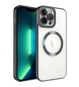 Uyumlu Model Apple iPhone 13 Pro Max Kılıf Magsafe Kenar Renkli Şeffaf Setro Kapak (Siyah)