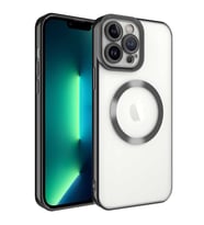 Uyumlu Model Apple iPhone 13 Pro Max Kılıf Magsafe Kenar Renkli Şeffaf Setro Kapak (Siyah)