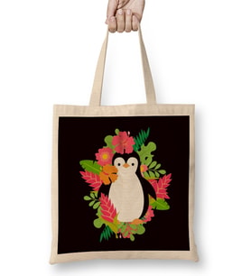 Penguin Hawaii Vacation Aloha Hibiscus Ocean Summer Island Bez Çanta Uzun Saplı