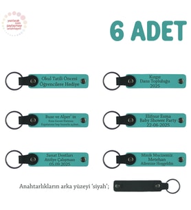 Arkadaşlar Arasında Özel Hediye, 6'lı Set, İsimler Yazılı Deri Hatıra Anahtarlık, K Turkuaz & Siyah (Koyu Turkuaz)