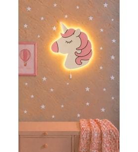 Ahşap El Boyaması Unicorn Baş Lamba Ledli Pilli Gece Lambası Bebek ve Çocuk Odası