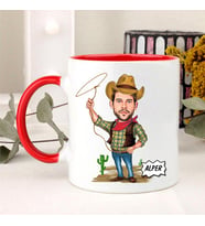 Erkeğe Hediye İsimli Kovboy Karikatürlü Kupa Bardak (Kırmızı)