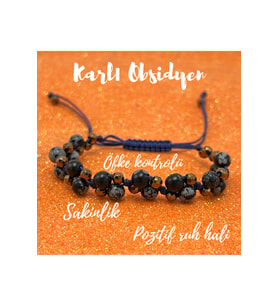 6mm Ipli Karlı Obsidyen Ayarlanabilir Ölçü Doğal Taş Bileklik