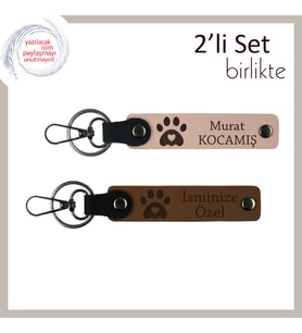 Veteriner İçin Hazırlanmış Anlamlı Hediyelik, Pati Kalpli Deri Anahtarlık Set, Yavru Ağzı-Açık Kahve