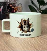 Kişiye Özel 3D Efektli Eşek Sıpası Hediye Pastel Fincan İsimli İsim Yazılı (Yeşil)