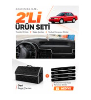 HYUNDAİ EXCEL (1989-1994) Uyumlu Torpido Örtüsü + Deri Bagaj Çantası + Sticker Seti - Siyah Gri