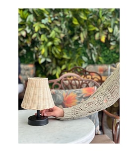 Rattan & Bambu Masa Üstü Kablosuz Pilli Abajur Masa Lambası Siyah
