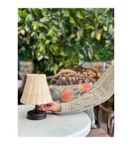 Rattan & Bambu Masa Üstü Kablosuz Pilli Abajur Masa Lambası Siyah